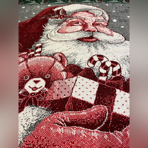 Santa Holiday Christmas Woven Cotton Throw Blanket Tapestry Vintage - Picture 2 of 7